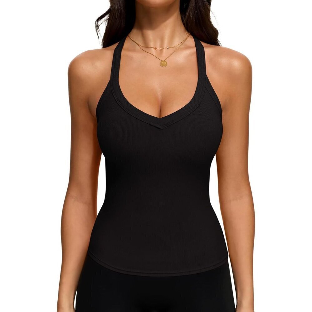 Women's V Neck Racerback Tank Top Sleeveless Ribbed Crop Summer Workout